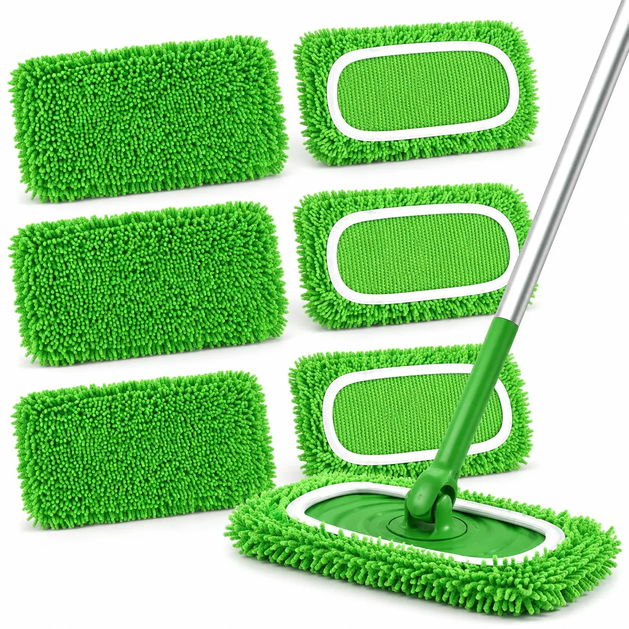 Washable Reusable Mop Replacement Pads 6 Count, Durable Absorbent Microfiber Cleaning Mop Cloths, Multi-Surface Floor Refills Compatible with Standard Mop Bucket Systems for Household & Commercial Office Use