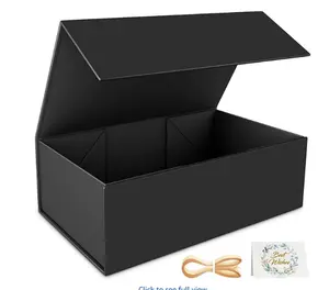 Black Gift Box 9.5x6x3 Magnetic Closure Collapsible for Groomsman Proposal Wedding Christmas Halloween Birthday Gift Packaging