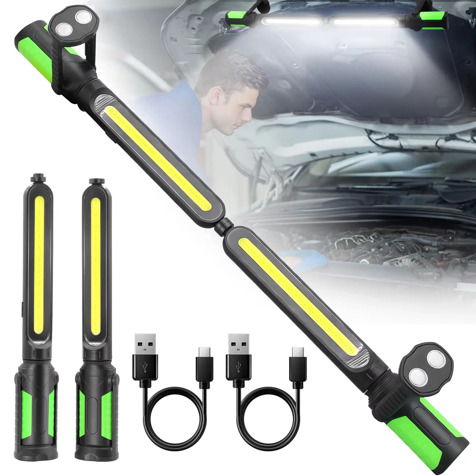 JOYTUTUS Magnetic Swivel Hook Rechargeable LED Work Light, High Performance Flashlight, Compact Hands-Free Flexible Clip-On Portable Hanging Work Lights for Automotive Repair, Garage Mechanics Tools, Compact Portable Hanging Work Lights