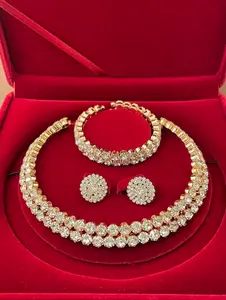 3pcs Bling Multi Layer Jewelry Set Necklace Earrings Bracelet Choker Sparkling Fashion Gift For Women