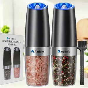 【SUMNEW-US】2Pack Automatic Salt Or Pepper Grinder with LED Light — Battery Powered, Adjustable, Easy One-Hand Use Large Capacity, for Home Kitchen BBQ