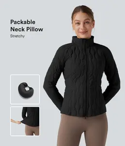 Halara PuffFlex High-neck Thumb Holes Stretchy Workout Padded Jacket with Pockets-Packable Neck Pillow