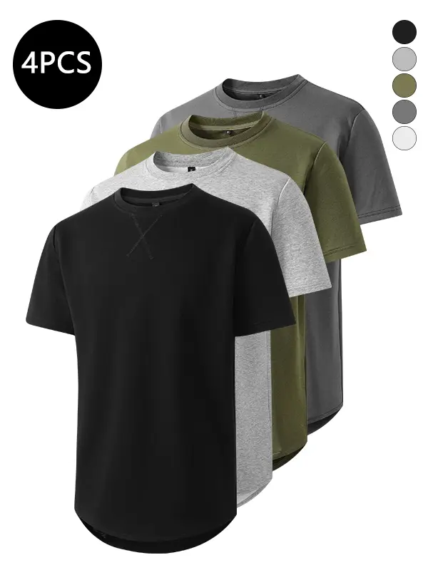 4-Pack Men’s Summer Lightweight Breathable Short Sleeve T-Shirts — Trendy High Street Style, Versatile for Outdoor Hiking, Running, Fitness, and Exercise Tops