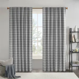50"x95" Madison Park Light Filtering Preston Plaid Rod Pocket and Back Tab Curtain Panel with Fleece Lining Gray