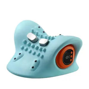 Portable electric cervical massage pillow - Blue model. Multi-functional heating, microcurrent traction massage. Relieves and relaxes muscles in the neck, shoulders and throughout the body. USB charging. Home-use multi-functional massage