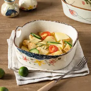 Vintage Small Casserole Dish 6.8-Inch Ceramic Square Baking Pan, Lasagna Pan Bakeware with Handles, Oven Microwave Air Fryer Safe