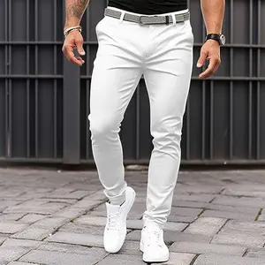 Nexus Garbs Men's Solid Color Slim Fit Pocket Zipper Business Casual Slim Fit Cuffed Pants