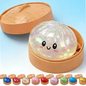 Glitter Dumpling Squishy Toys – Box of 4 Mini Colorful Dumplings, Sensory Fidget Anti-Stress Squeeze Balls