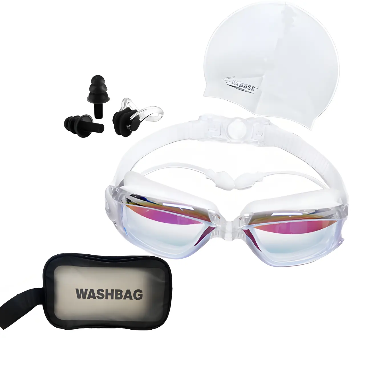 Adults' Silicone Swim Goggles - No-Leak, Full-Protection White Swimming Goggles for Water Sports, Silicone Swimming Goggles