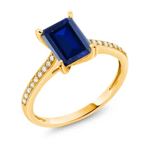 Gem Stone King 10K Yellow Gold Emerald Cut 8X6MM Gemstone Birthstone and White Diamond Engagement Ring | Wedding Anniversary Promise Gold Ring For Women | Available In Size 5-9