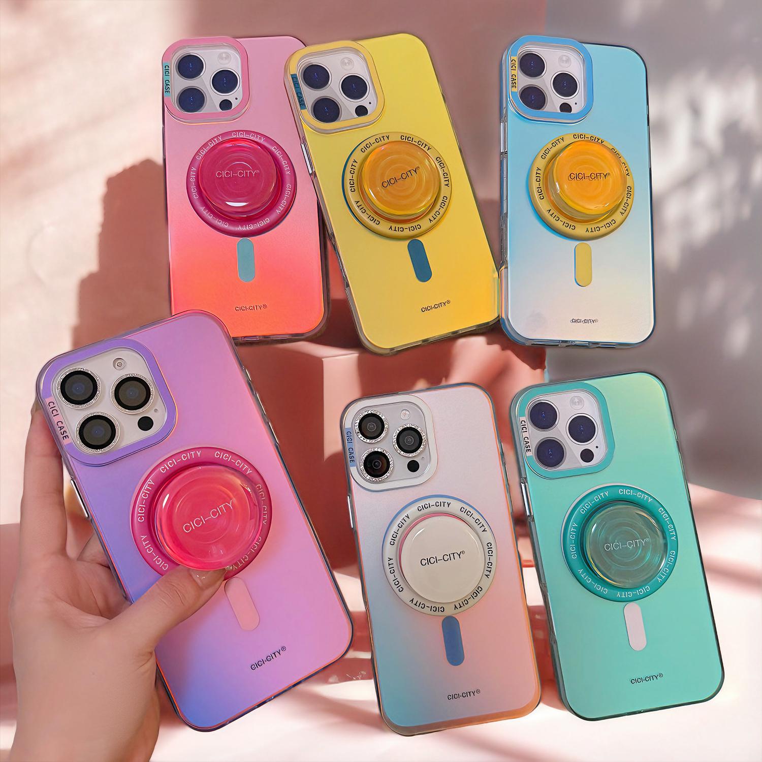 OREKROY Gradient MagSafe iPhone Case + Magnetic Pop Grip, Iridescent Protective Cover for iPhone 17 Pro Promax,17 Air 16 15 14 13 Pro Max, Trendy Colorful Phone Stand Case,back to school,back to school haul