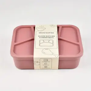 Food-grade eco-friendly leak-proof silicone lunch box, suitable for children and adults, 4 compartments, 3 colors to choose from, Bento Lunch Box, Leakproof Lunch Box, Bento Boxes