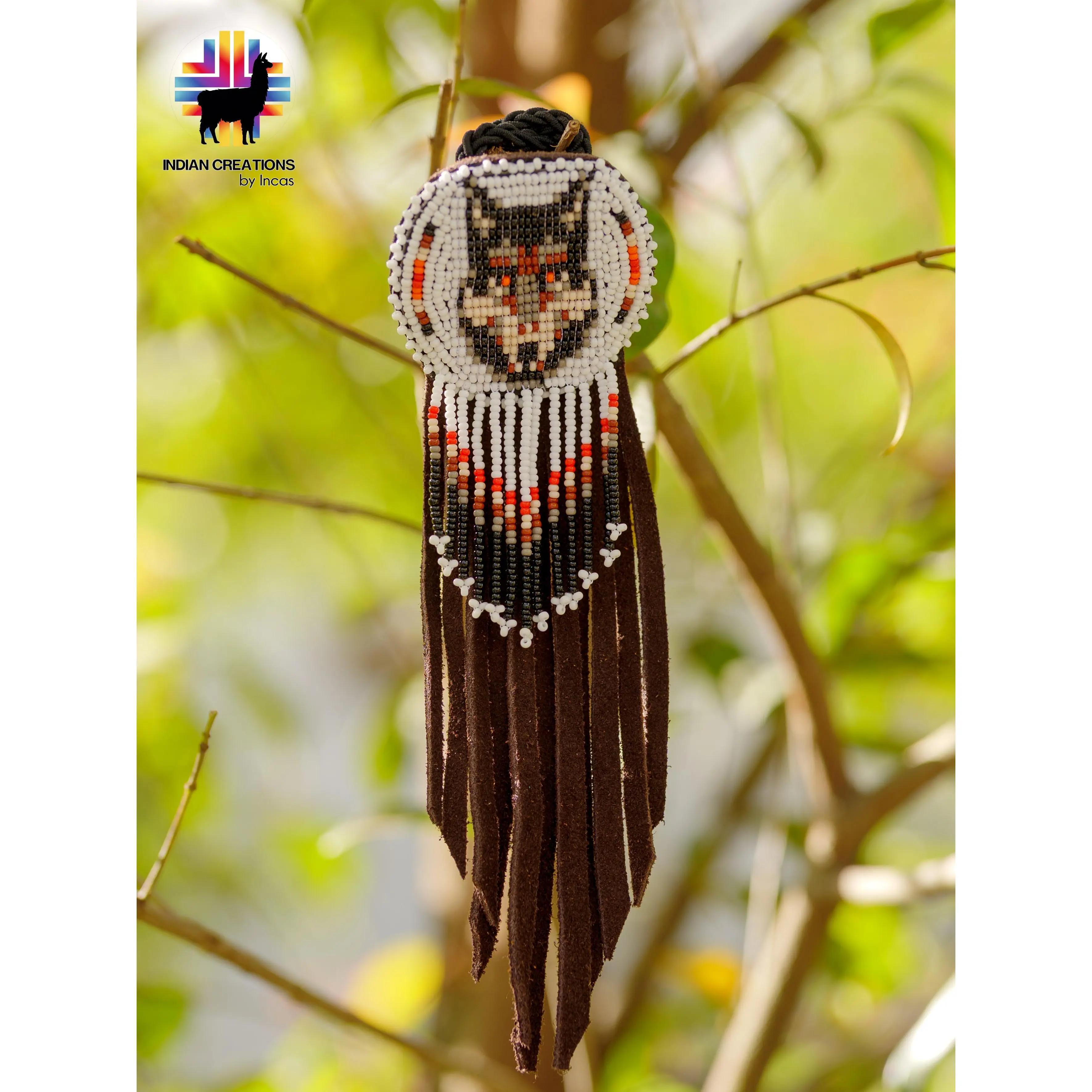 Handmade Leather Hair Tie. Beaded Hair accessories. Made in Ecuador. Boho and Chic.