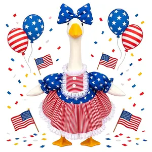 4th of July Porch Goose Outfit for 23 Inch Cement Goose Statue, Patriotic Red White and Blue Dress with Star Bow, Summer USA 250th Anniversary Sculpture Clothes for Outdoor Garden Patio Yard Decor (Goose Not Included)