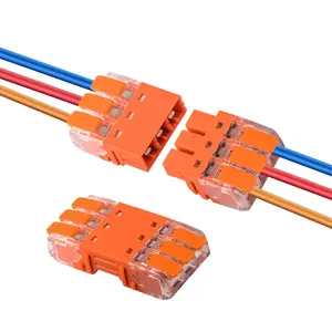 10pcs Lever Wire Connectors, 3 Ports Electrical Splicing Compact Terminal Blocks Pluggable Male Female Connectors for Wiring AWG 24-13