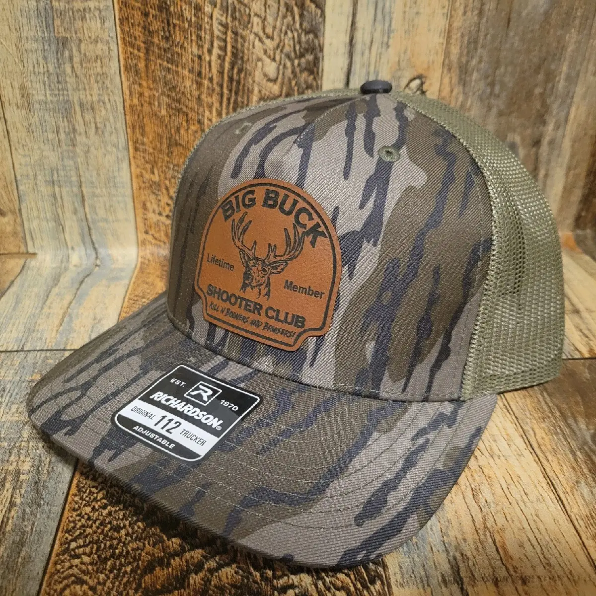 Big Buck Shooter Club Hat - Dark Gray Camouflage Pattern, Adjustable Fit, Classic Cap Style with Bold Character, Club Logo Feature