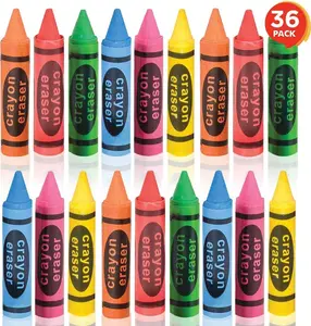 2.5" Crayon Erasers for Kids - Set of 36 - Durable Pencil Rubbers in Assorted Colors - Unique School Stationery Supplies - Birthday Party Favors for Boys and Girls, Classroom Prize