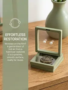 5-Pack (11cm×11cm) 3D Tea Green Floating Display Cases, Dustproof Jewelry Packaging, Transparent Hanging Storage Boxes with Elastic Membrane, for Necklaces, Bracelets, Rings, Coins, Earrings & Brooches, Suitable as Gift Boxes for Retail and Personal Use