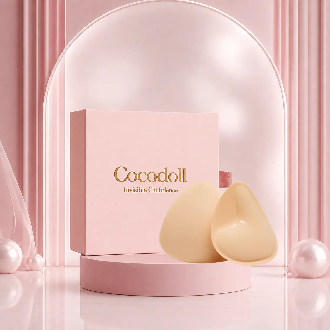 Cocodoll Sticky Bra Inserts for Small Busts, Double-Sided Adhesive Push-Up Pads, Reusable 2-Cup Boost for Bikinis, Strapless Bras and Fitted Tops Invisible Lift