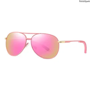 Pink Aviator Sunglasses for Women Men | Polarized UV400 Protection Classic Metal Frame Shades, Trendy Mirrored Pilot Sunglasses for Driving Beach Travel