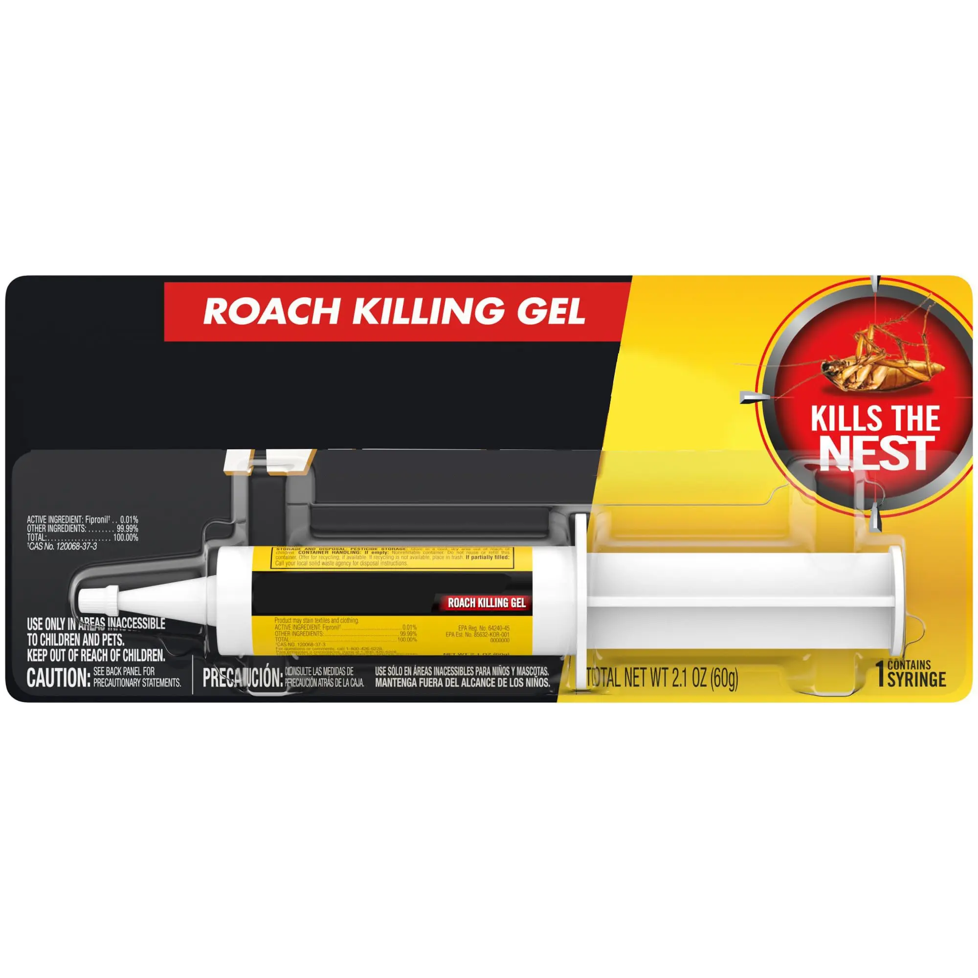 Fipronil Cockroach Killing Gel Bait - Fast-Acting Indoor Pest Control Cockroach Solution, Low-Odor 2.1 oz Syringe for Cracks/Crevices, Outdoor Pest Management (Check Label Instructions)