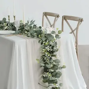 Artificial Eucalyptus Leaf Greenery Wreath, Spring Vine with Flowers and Berries, Wedding Home Party Decoration