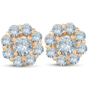 1 3/8 ct Halo Fire Diamond Studs 14K Yellow Gold