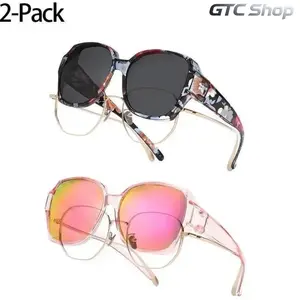 2-Pack Oversized Polarized Fit Over Sunglasses, Unisex Geometric Angular Frame, UV400 Anti-Glare Lightweight Flexible Eyewear Wear Over Prescription Glasses for Outdoor Daily Use #summervibes