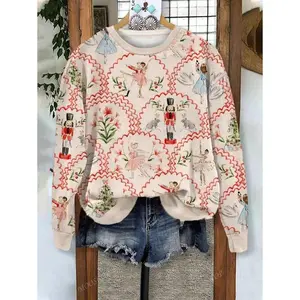 2025 Christmas Nutcracker Random Print Women's Oversized Spring And Autumn Fashion Casual Christmas Long Sleeve Sweatshirt.