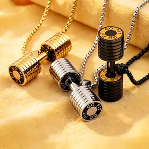 Men's dumbbell pendant necklace, minimalist accessory, long versatile necklace