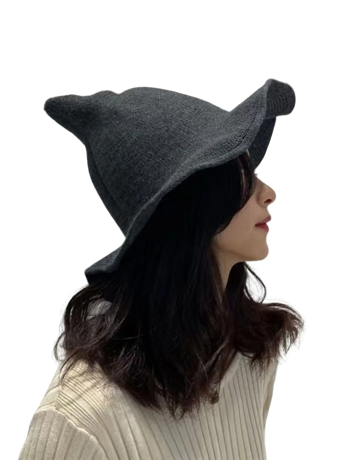 Halloween Witch Hat for Women, Foldable Pointed Knit Cap, Cosplay Party Costume Accessory, Fitted Woven Fabric, All Seasons Wear
