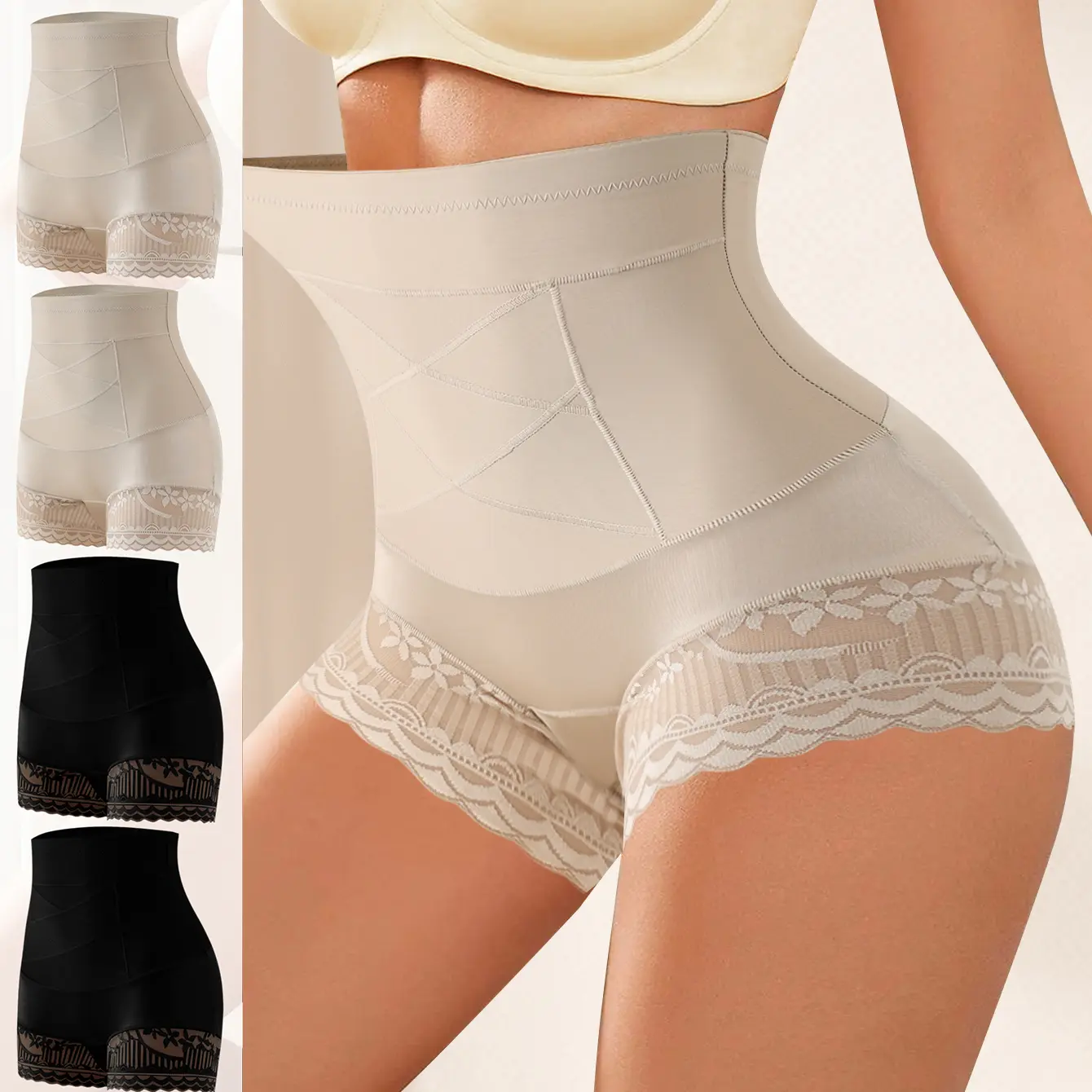 4 Packs Of High waisted Abdominal Panties Female Postpartum Girdle Waist Shaping Body Buttocks Binding Strong Shaping Small Stomach Magic Weapon High Waist Tummy Basic Tummy Shapewear Womenswear Compression Comfort