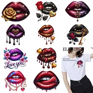 12 Pcs Sexy Lip Heat Transfer Vinyl Patches Iron on Stickers for DIY T Shirt Jeans Backpack Clothing Hats Decorative Applique Floral Appliques