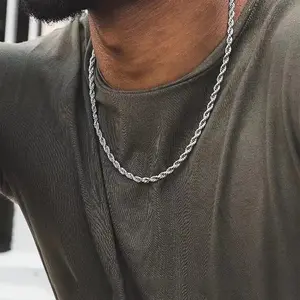 304 Stainless Steel Rope Chain Necklace for Men Women, 2/3/4/5mm Gold Silver, Never Tarnish Waterproof Hypoallergenic, Stackable Daily Wear Mexico