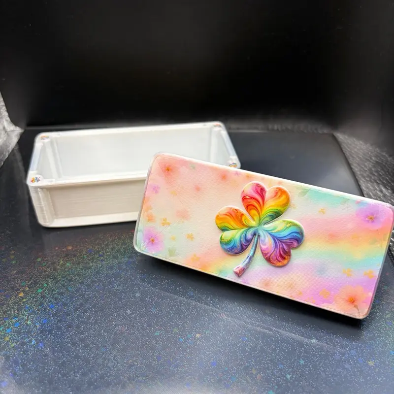 Handmade Rainbow Clover Jewelry Box + Real Four-Leaf Clover Earrings Set | Unique One-of-a-Kind  The product does not include earrings