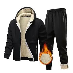Men’s two-piece winter hooded cozy fleece set — a plush, warm, stylish, versatile jacket and pants for outdoor casual wear