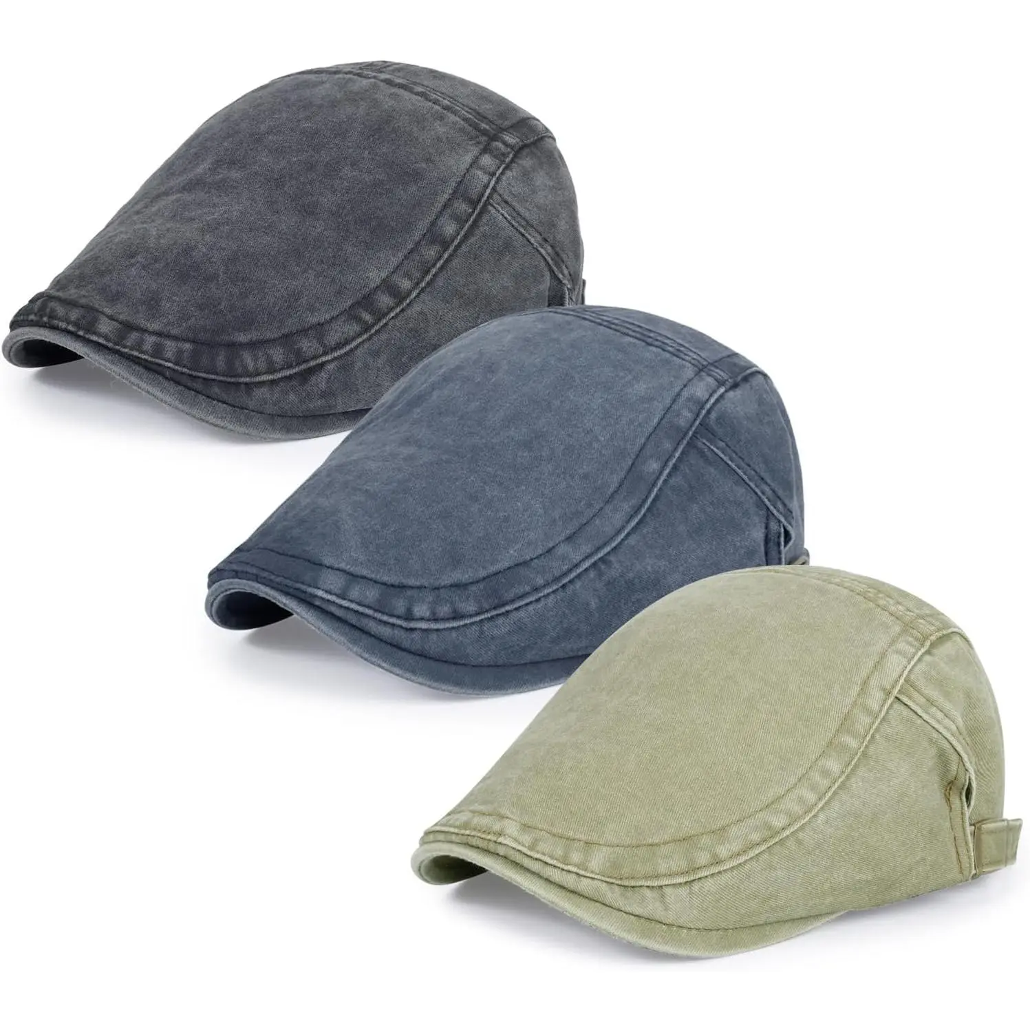 3Pcs Men's Newsboy Caps Washing Cotton Cooling Lightweight Scally Cap for Men Adjustable Flat Cap