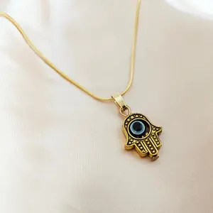 PROTECTION | Hand of Hamsa Evil Eye 14k Pendant Gold Necklace
