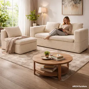 80-Inch ARCH King-Size Plush Corduroy Upholstered Sectional Sofa Bed - Deep-Seat Convertible, Independent Chaise Lounge, Reversible Blanket, Modern Beige Living Room Sleeper, Upholstered Sofas