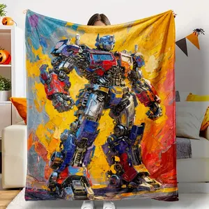 1pc Transformers Autobots Flannel Throw Blanket - Cozy All-Season Sofa & Air Conditioning Quilt, Vibrant Cartoon Characters Design for Couch L