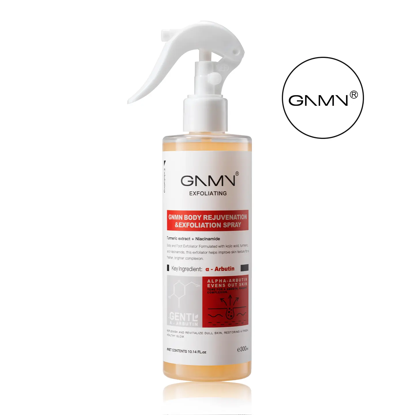GNMN Body Exfoliating Spray, 300 ml — gentle body care spray that helps skin feel smooth and refined; spray design for easy use — exfoliates the body and hydrates/repairs the skin. Body Exfoliator Cosmetic