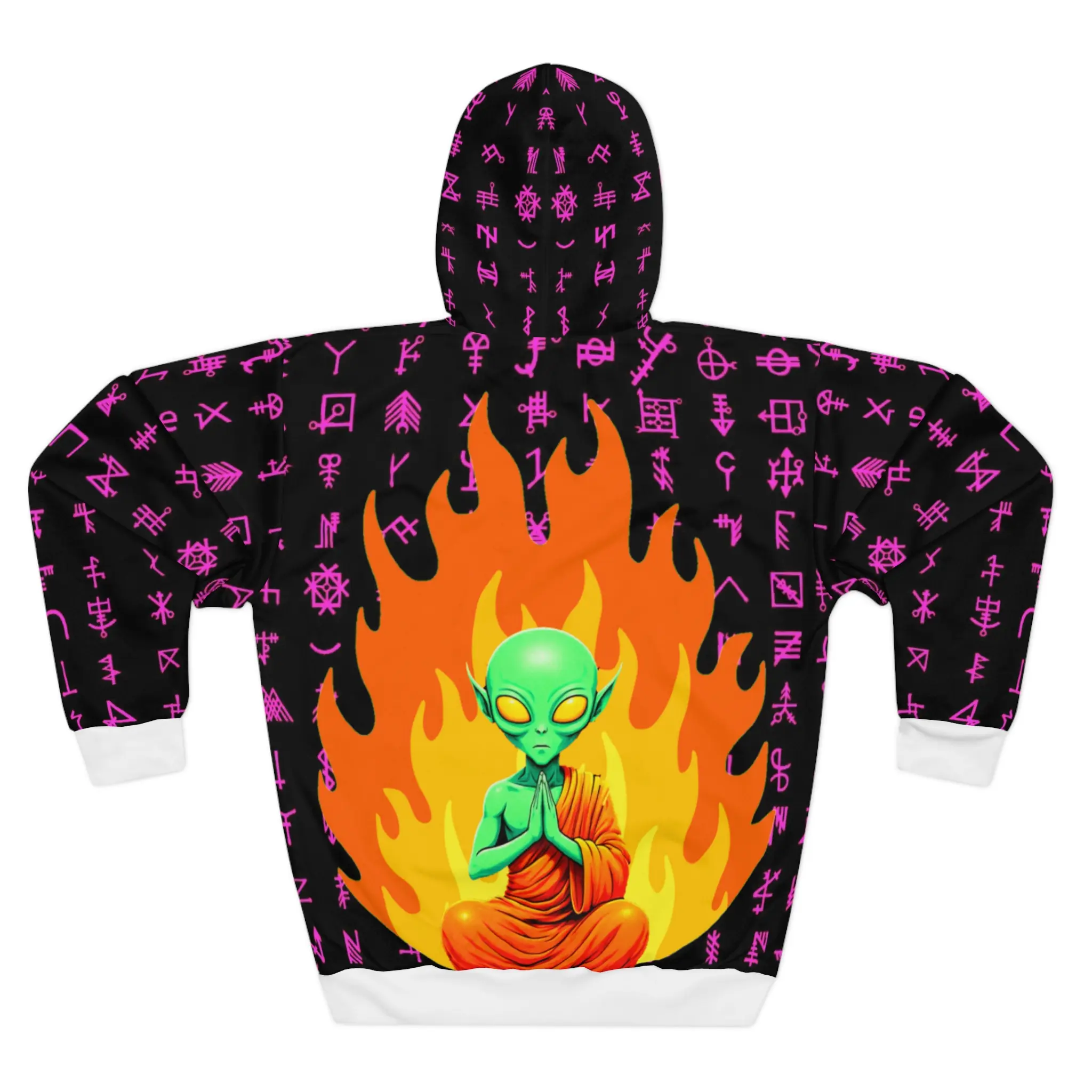 Cosmic Zen Alien Hoodie for Space Lovers, AOP Pullover Hoodie, Unisex Sweatshirt, Graphic Hoodie, Unique Gift for Sci-Fi Fans