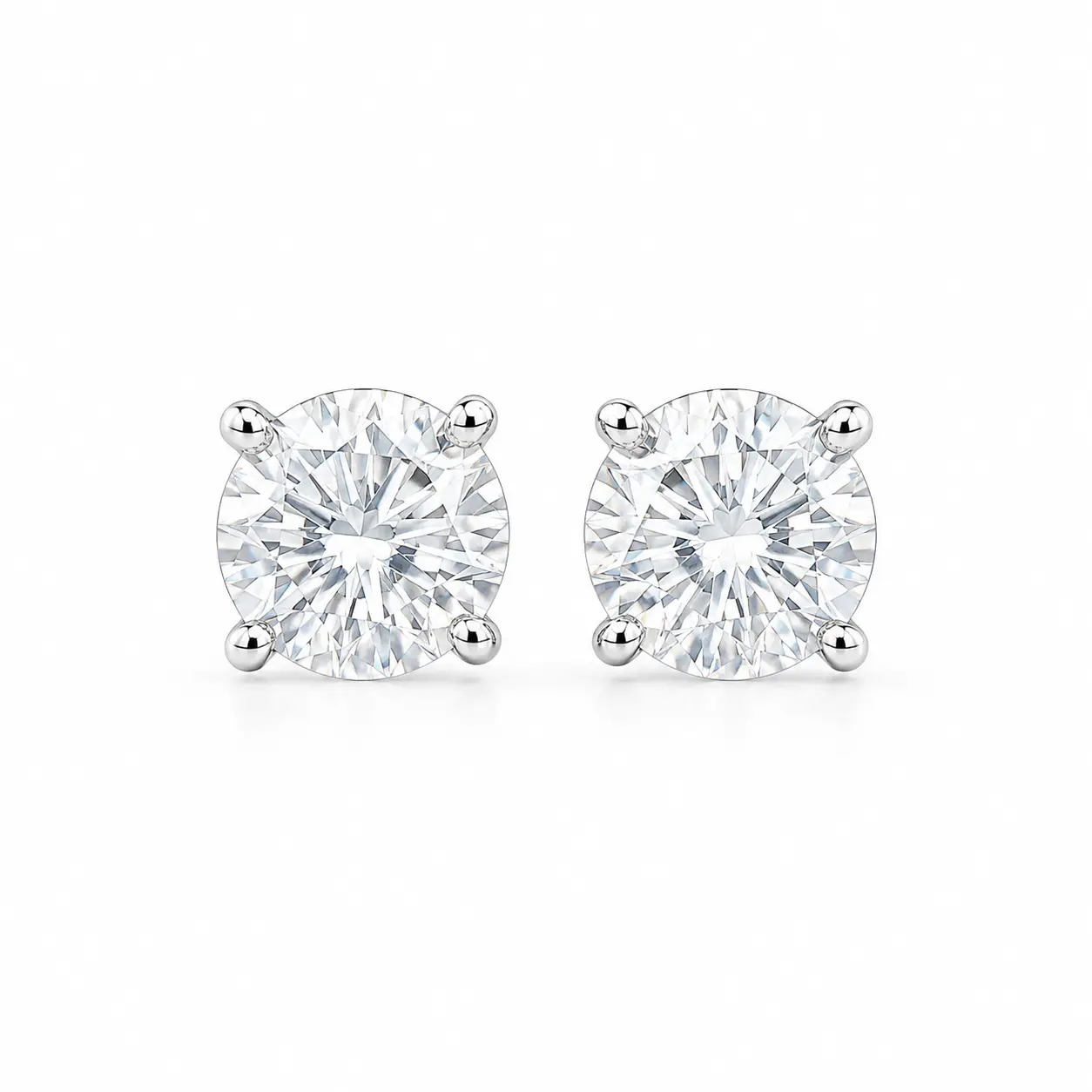Women's 0.8CT Round Moissanite Stud Earrings - Platinum-Plated, Classic 4-Prong Sparkling Costume Earrings