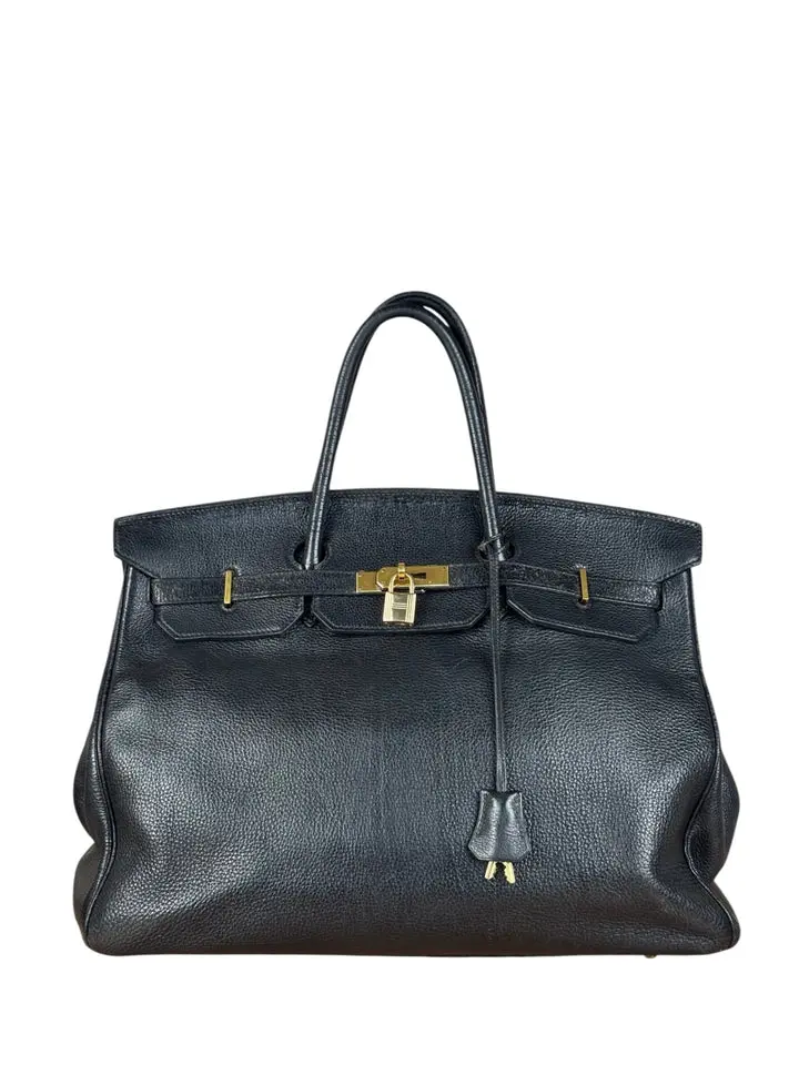 Pre-owned togo leather Shoulder Bags Hermes Black Birkin 40 Handbag Gold 1998
