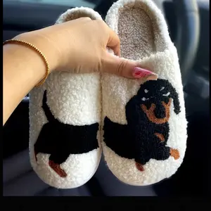 Cozy Dachshund Dog Plush Slippers for Women - Warm, Fuzzy Indoor Shoes with Animal Print, Non-Slip TPR Sole, Perfect for Winter clogs
