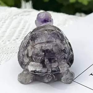 Natural Crystal Turtle Ornament, Epoxy-Coated Hand-Carved Tortoise Figurine, Desktop Tabletop Decoration for Home Living Room, Perfect Birthday Housewarming Gift