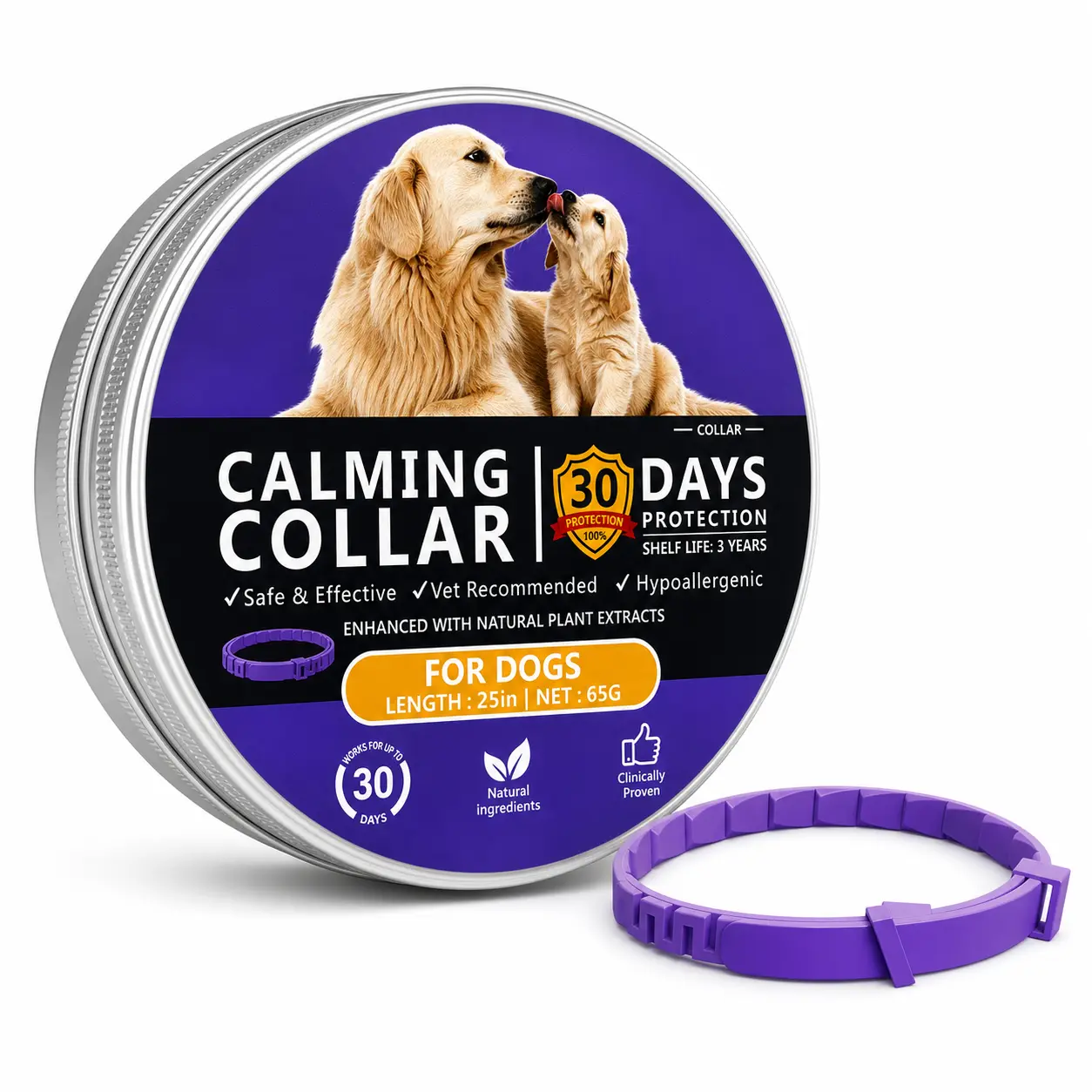 Calming Collar for Dogs 1 Pack, 30 Days Pheromone Dog Collar for Anxiety and Stress Support, Adjustable Dog Calming Collar for Small Medium Large Dogs, Waterproof, Purple
