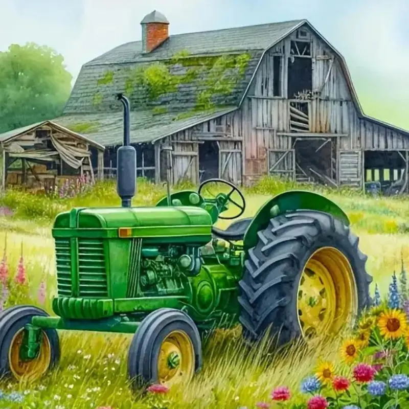 Farm Tractor Pattern DIY Diamond Arts Colorful Painting Kit without Frame, DIY 5D Diamond Arts Colorful Painting Kit, Wall Art Decor for Home, Handicraft Diamond Painting Kits