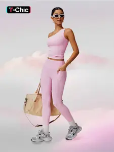 Women's Solid Crop Top & Leggings Tracksuit Set, Casual Breathable Sportswear Set for Workout Running, Ladies Sportswear for All Seasons, Activewear, Yoga Wear, Workout Clothes Women, Sweatsuit Sets