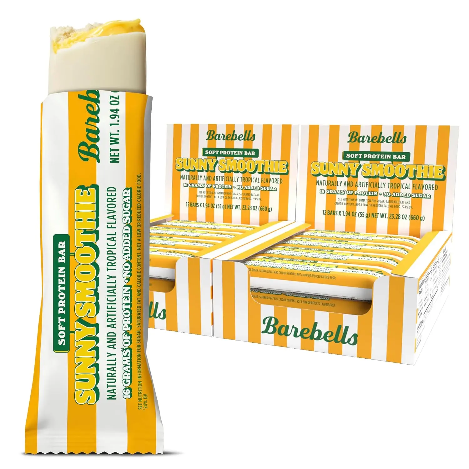Barebells Bars Sunny Smoothie 55g 2 Count, 16g High Protein Treats - Chocolate Nutrition Bar with 1g Total Sugars - On-The-Go Breakfast or Post-Workout Snack (Pack of 2)